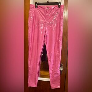 EUC Pink patent-look glossy stretch pants/leggings XL